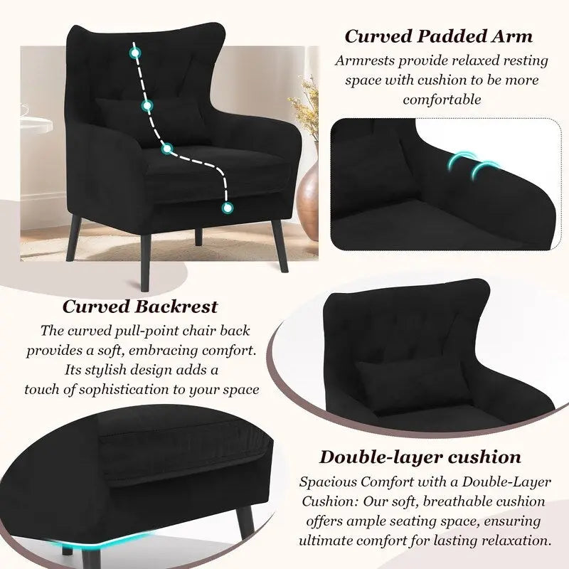 Fauteuil d'appoint en velours, rembourré, coussin épais et confortable pour le salon