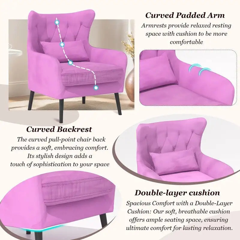 Fauteuil d'appoint en velours, rembourré, coussin épais et confortable pour le salon