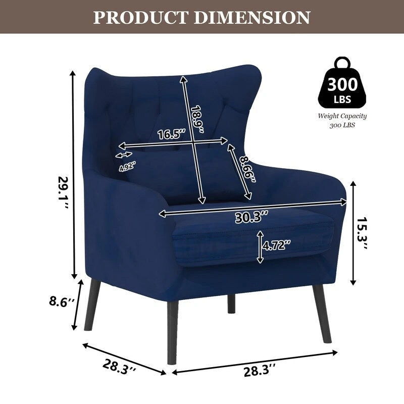 Fauteuil d'appoint en velours, rembourré, coussin épais et confortable pour le salon
