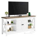 Meuble TV pour téléviseur 65/60/55 avec prises électriques Blanc et beige - 58 pouces