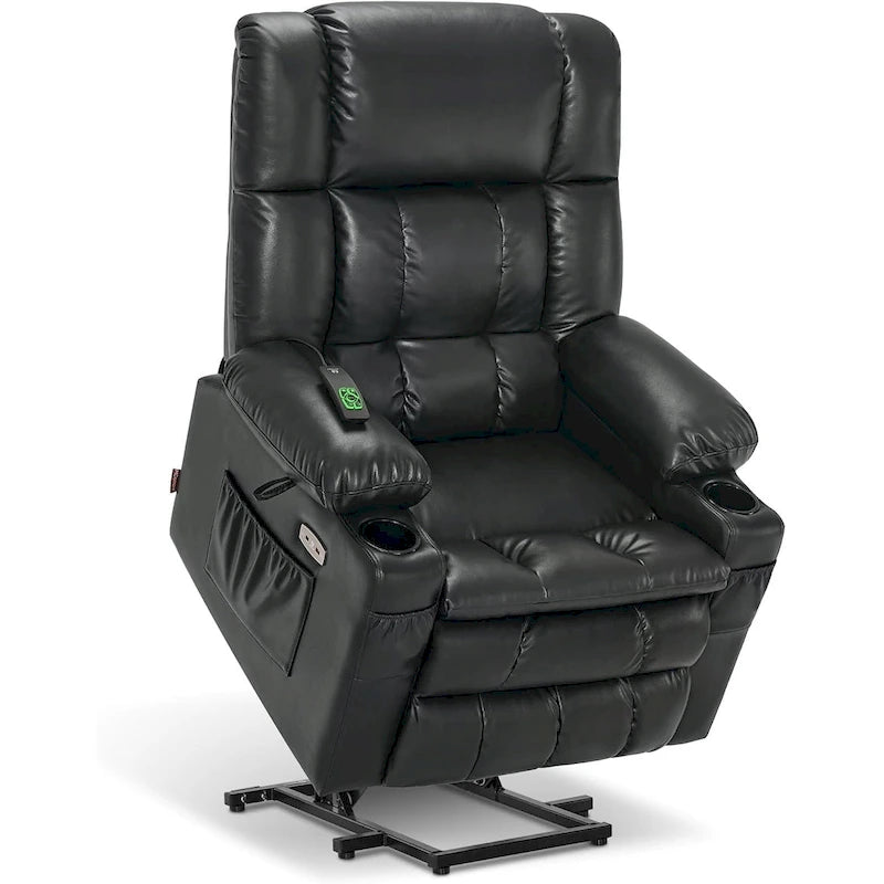 Fauteuil inclinable releveur électrique à deux moteurs avec massage et chauffage pour personnes âgées de grande taille, similicuir