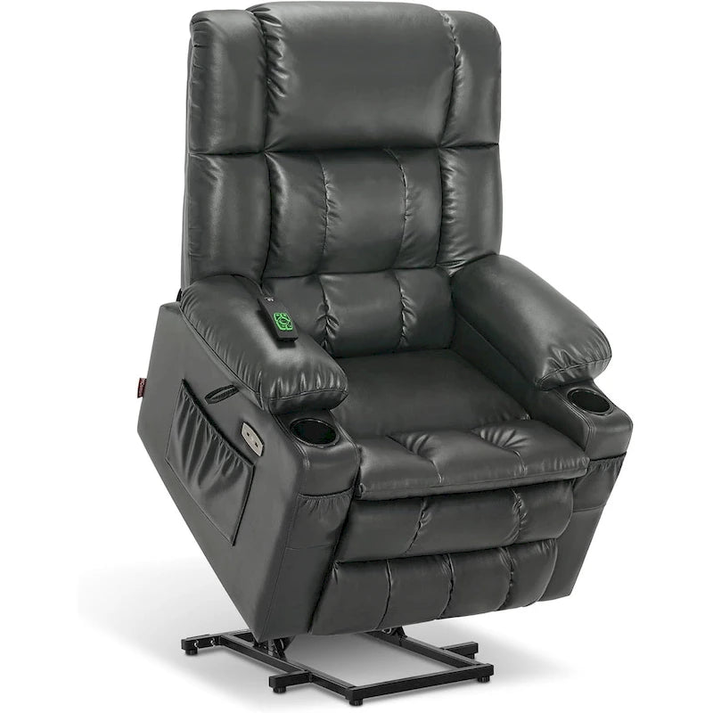 Fauteuil inclinable releveur électrique à deux moteurs avec massage et chauffage pour personnes âgées de grande taille, similicuir