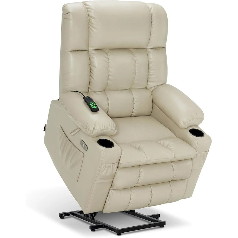Fauteuil inclinable releveur électrique à deux moteurs avec massage et chauffage pour personnes âgées de grande taille, similicuir