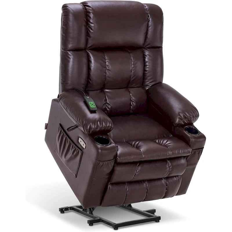 Fauteuil inclinable releveur électrique à deux moteurs avec massage et chauffage pour personnes âgées de grande taille, similicuir