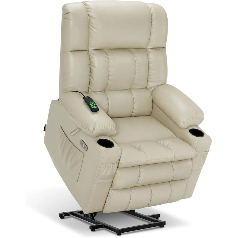 Fauteuil inclinable releveur électrique à deux moteurs avec massage et chauffage pour personnes âgées de grande taille, similicuir