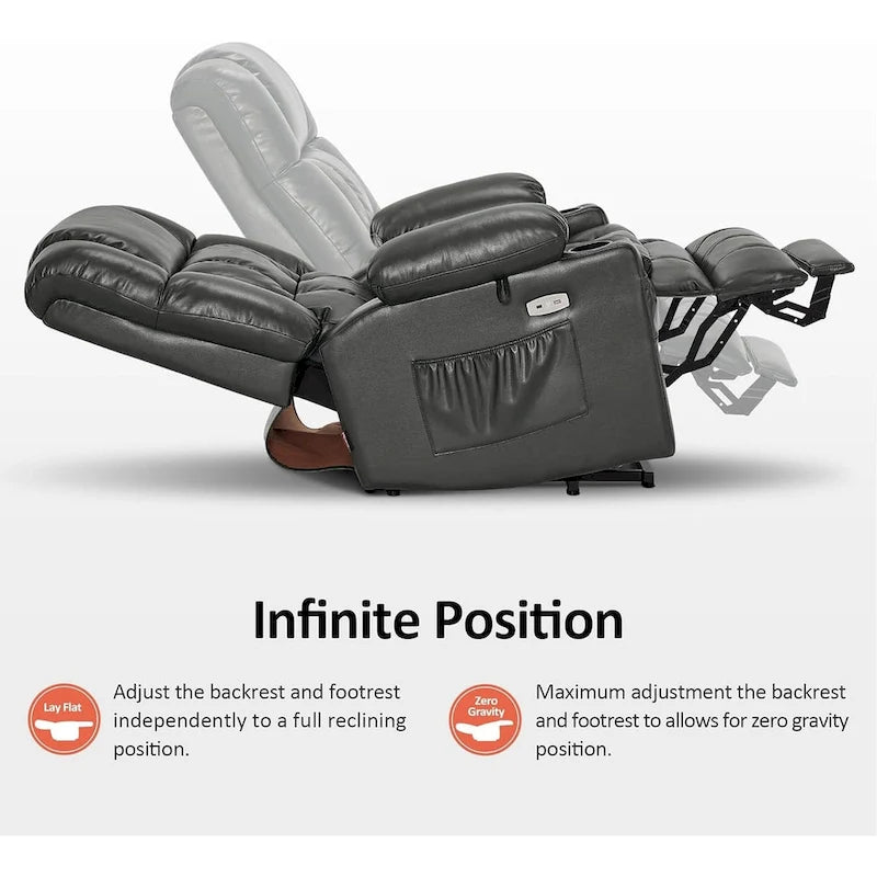 Fauteuil inclinable releveur électrique à deux moteurs avec massage et chauffage pour personnes âgées de grande taille, similicuir