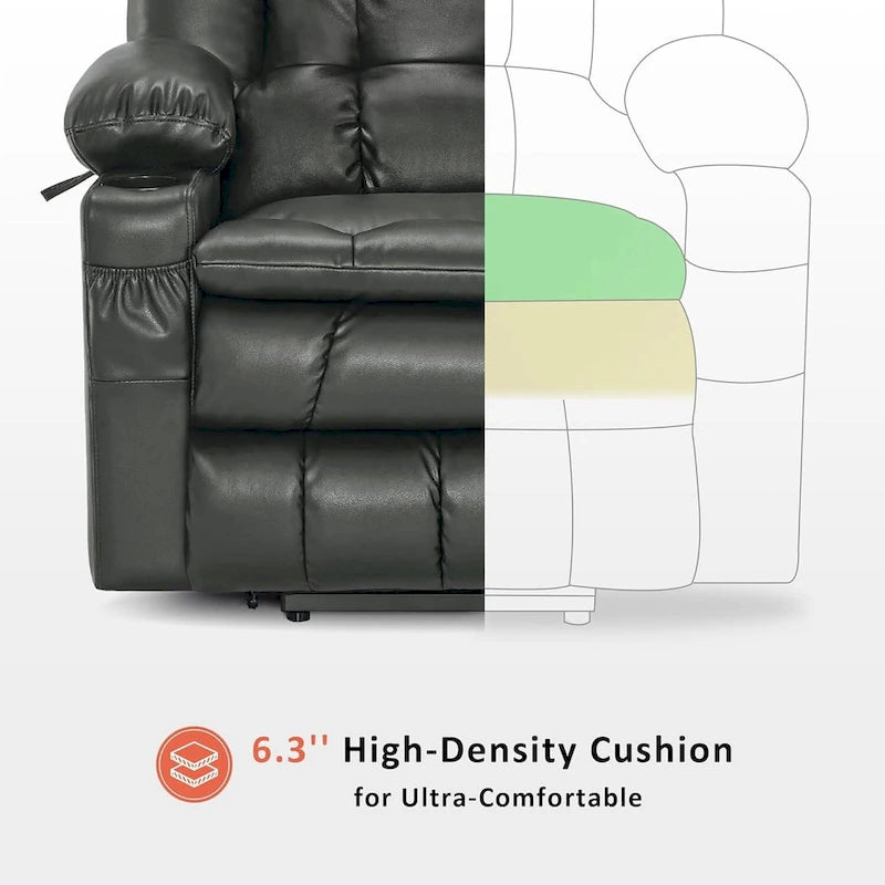 Fauteuil inclinable releveur électrique à deux moteurs avec massage et chauffage pour personnes âgées de grande taille, similicuir