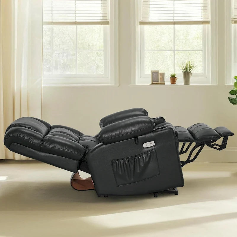 Fauteuil inclinable releveur électrique à deux moteurs avec massage et chauffage pour personnes âgées de grande taille, similicuir