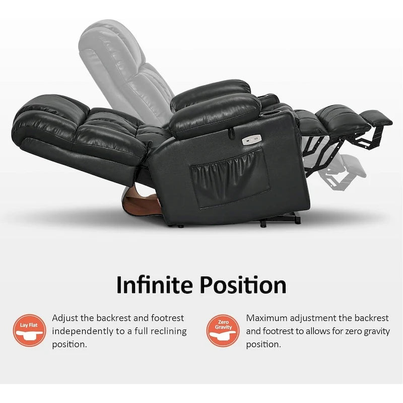 Fauteuil inclinable releveur électrique à deux moteurs avec massage et chauffage pour personnes âgées de grande taille, similicuir