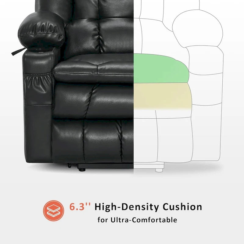 Fauteuil inclinable releveur électrique à deux moteurs avec massage et chauffage pour personnes âgées de grande taille, similicuir