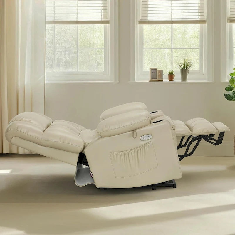 Fauteuil inclinable releveur électrique à deux moteurs avec massage et chauffage pour personnes âgées de grande taille, similicuir