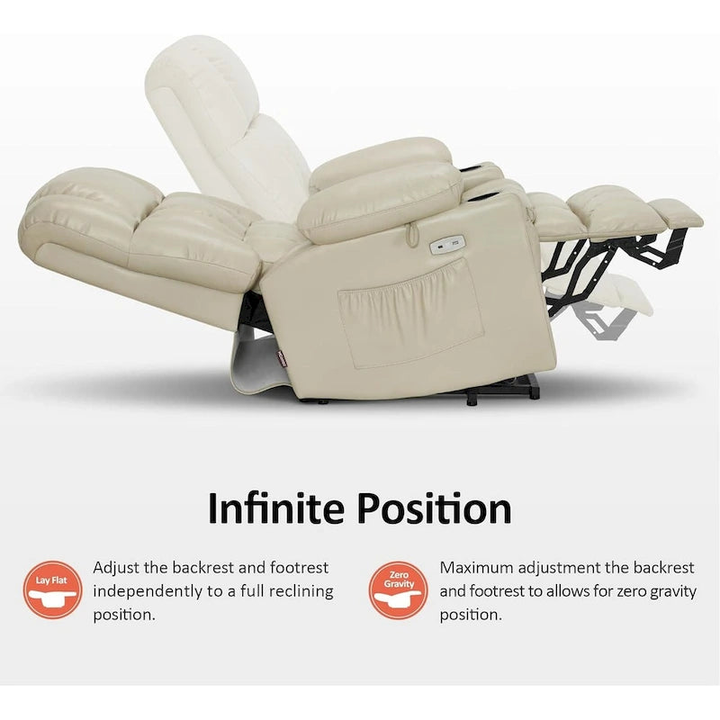 Fauteuil inclinable releveur électrique à deux moteurs avec massage et chauffage pour personnes âgées de grande taille, similicuir