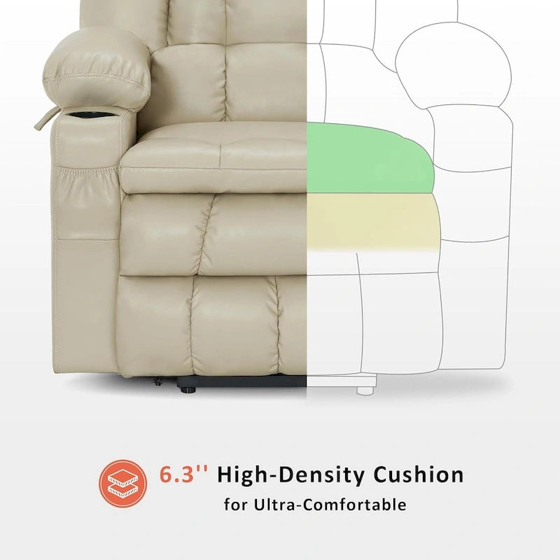 Fauteuil inclinable releveur électrique à deux moteurs avec massage et chauffage pour personnes âgées de grande taille, similicuir