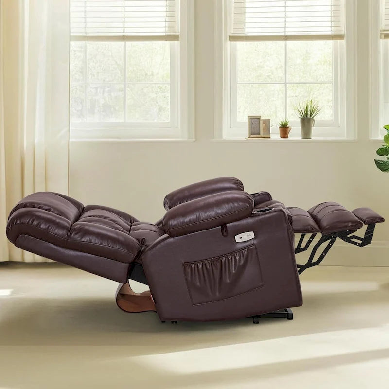 Fauteuil inclinable releveur électrique à deux moteurs avec massage et chauffage pour personnes âgées de grande taille, similicuir