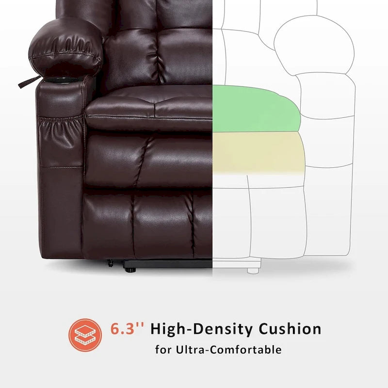 Fauteuil inclinable releveur électrique à deux moteurs avec massage et chauffage pour personnes âgées de grande taille, similicuir