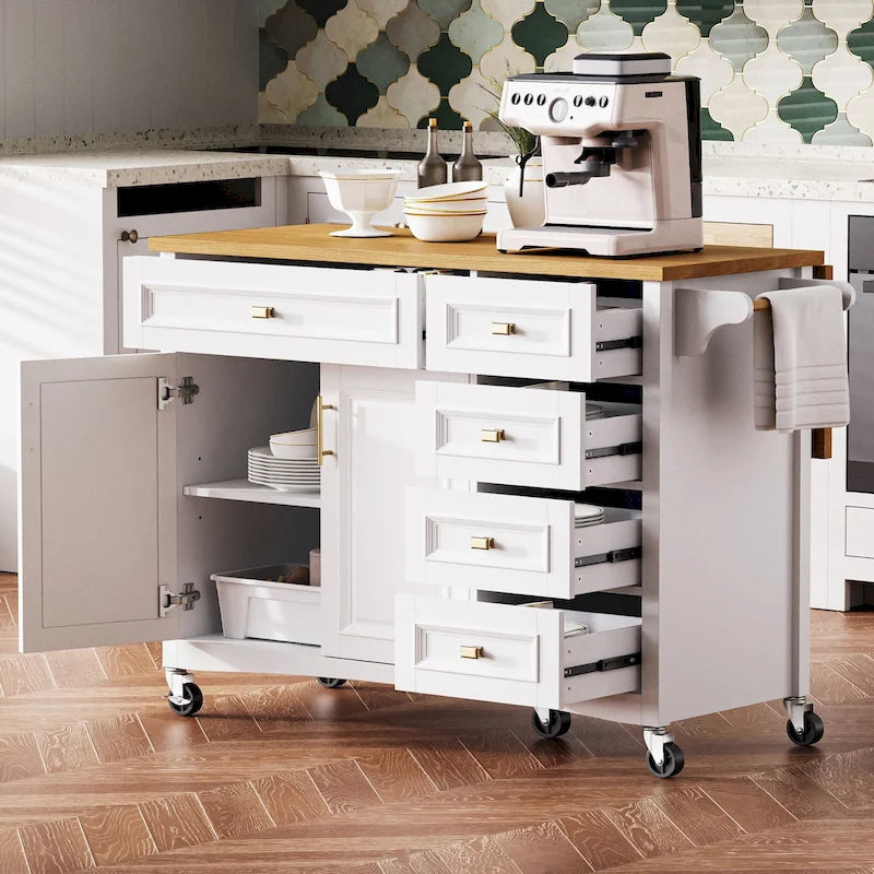 Îlot de cuisine 52" avec comptoir rabattable et placard (tabouret non inclus)