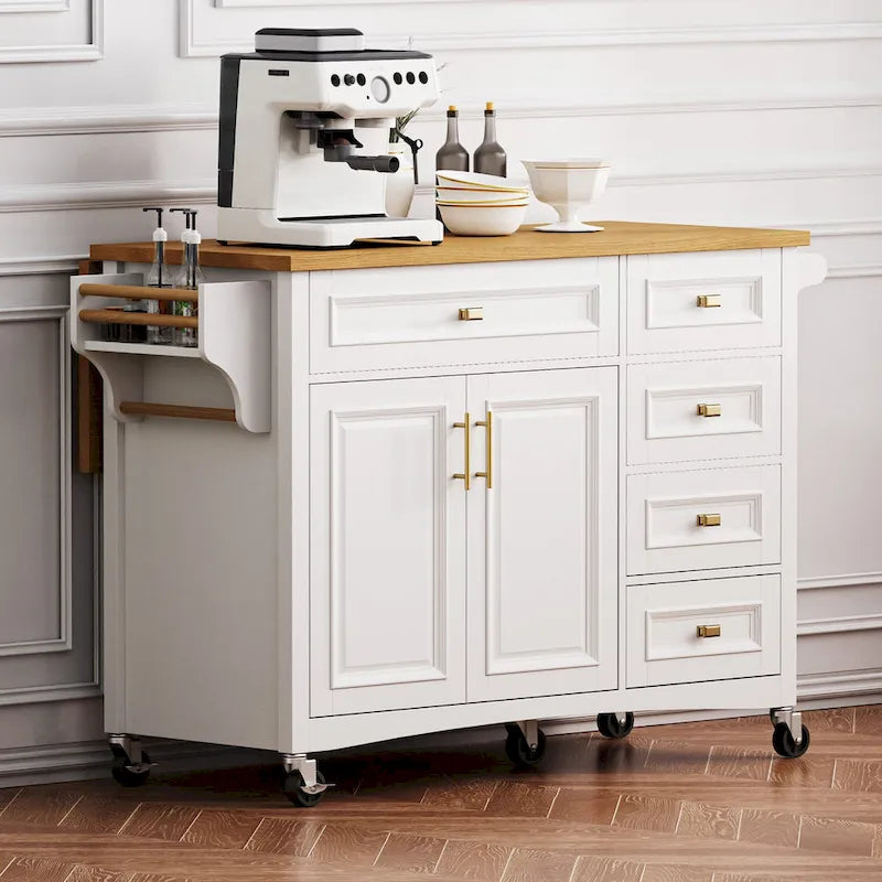 Îlot de cuisine 52" avec comptoir rabattable et placard (tabouret non inclus)