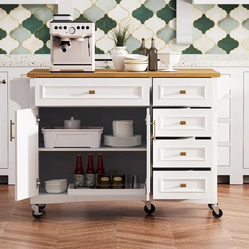 Îlot de cuisine 52" avec comptoir rabattable et placard (tabouret non inclus)