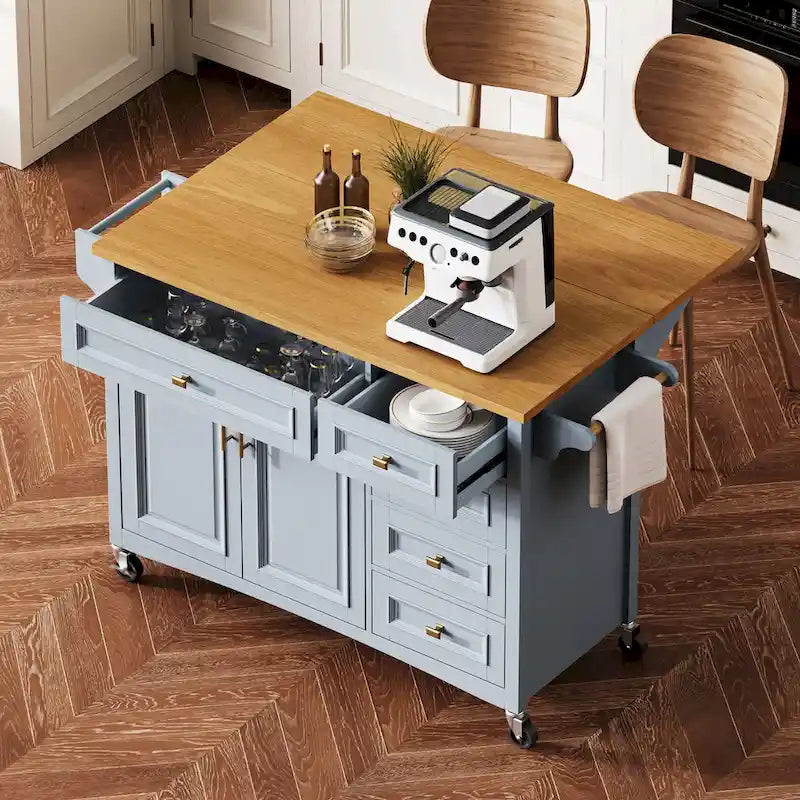 Îlot de cuisine 52" avec comptoir rabattable et placard (tabouret non inclus)