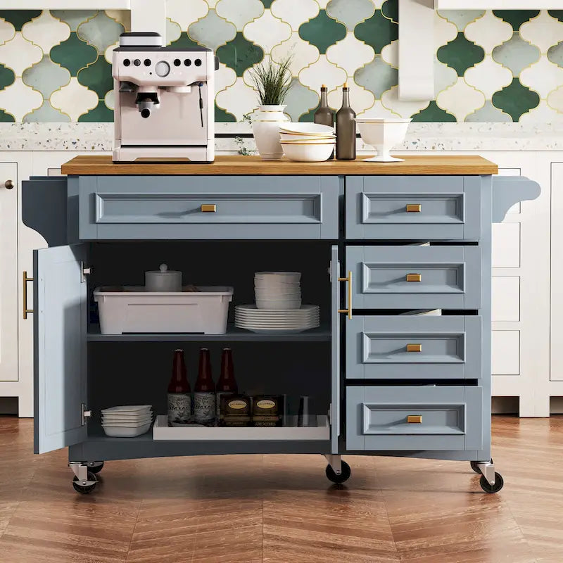 Îlot de cuisine 52" avec comptoir rabattable et placard (tabouret non inclus)