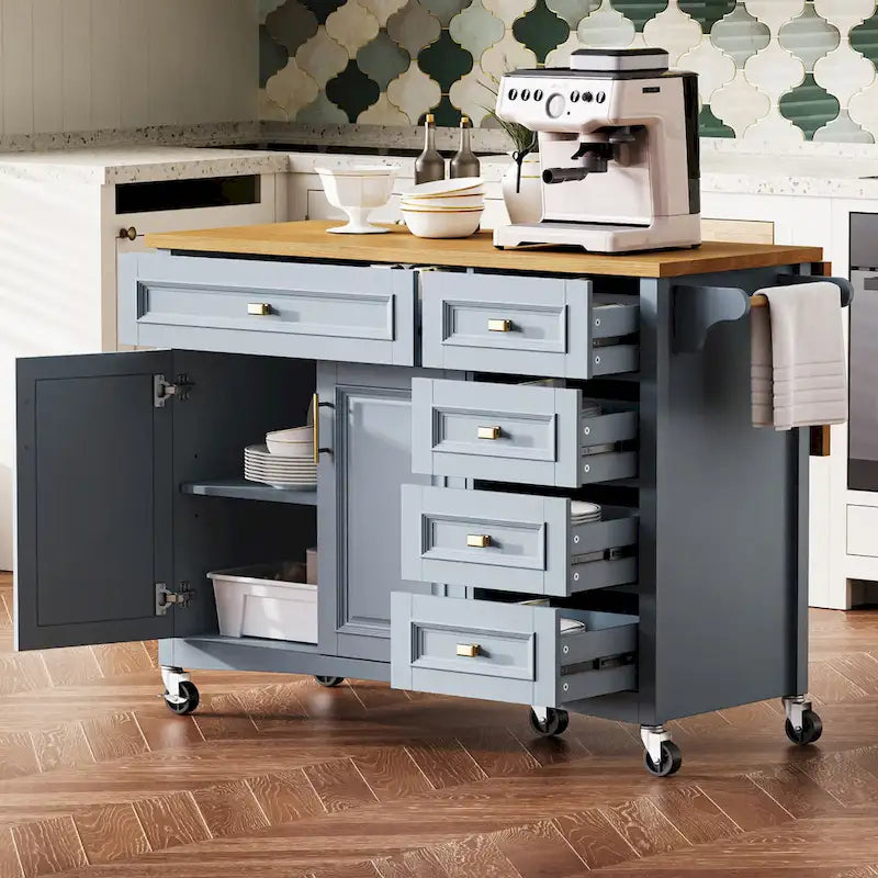 Îlot de cuisine 52" avec comptoir rabattable et placard (tabouret non inclus)