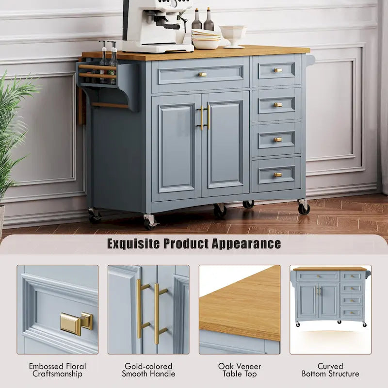 Îlot de cuisine 52" avec comptoir rabattable et placard (tabouret non inclus)