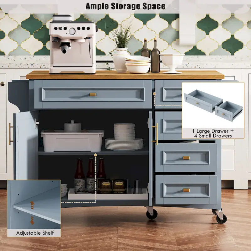 Îlot de cuisine 52" avec comptoir rabattable et placard (tabouret non inclus)