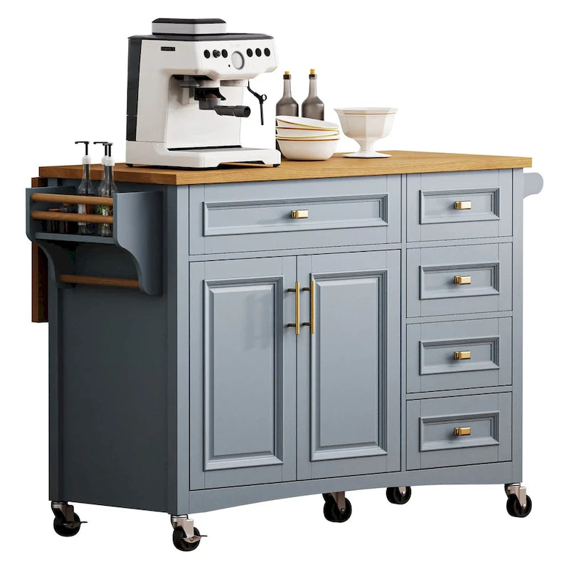 Îlot de cuisine 52" avec comptoir rabattable et placard (tabouret non inclus)