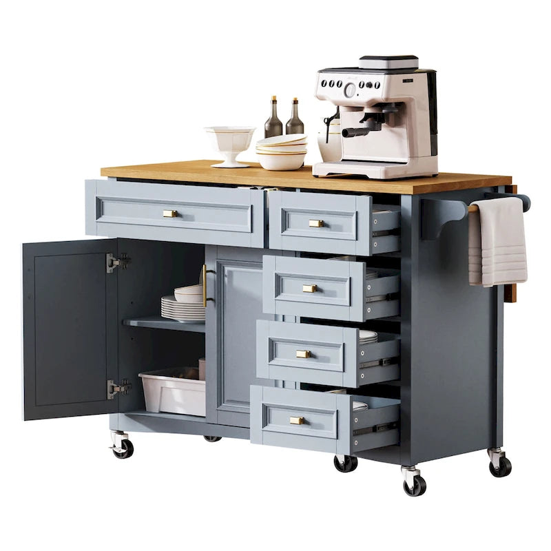 Îlot de cuisine 52" avec comptoir rabattable et placard (tabouret non inclus)