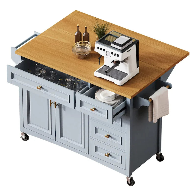 Îlot de cuisine 52" avec comptoir rabattable et placard (tabouret non inclus)