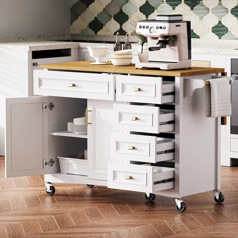 Îlot de cuisine 52" avec comptoir rabattable et placard (tabouret non inclus)