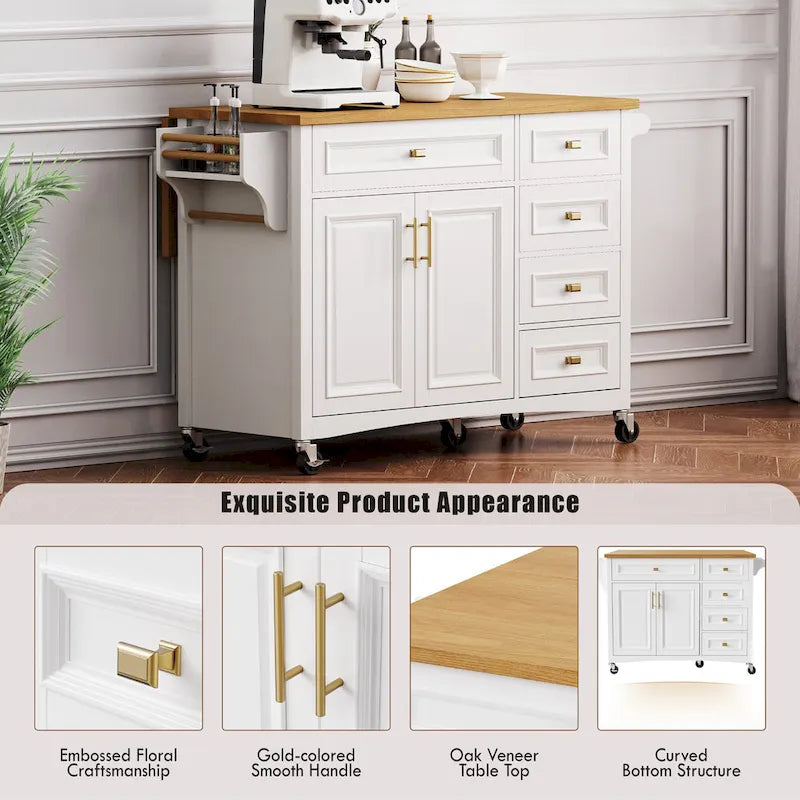Îlot de cuisine 52" avec comptoir rabattable et placard (tabouret non inclus)