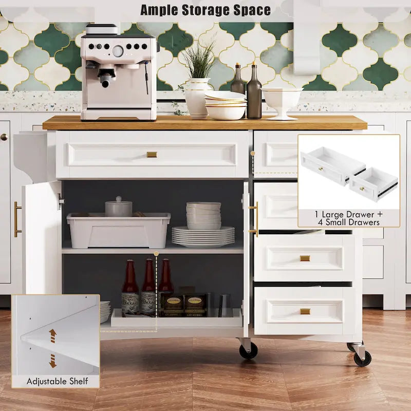 Îlot de cuisine 52" avec comptoir rabattable et placard (tabouret non inclus)