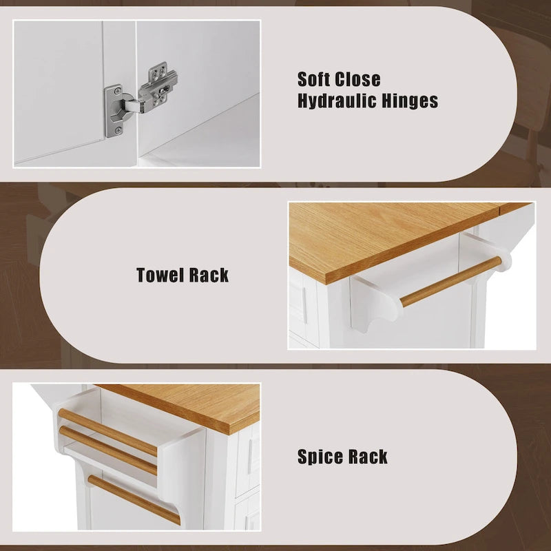 Îlot de cuisine 52" avec comptoir rabattable et placard (tabouret non inclus)
