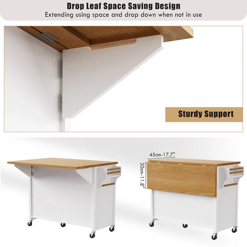Îlot de cuisine 52" avec comptoir rabattable et placard (tabouret non inclus)