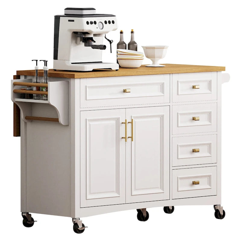 Îlot de cuisine 52" avec comptoir rabattable et placard (tabouret non inclus)