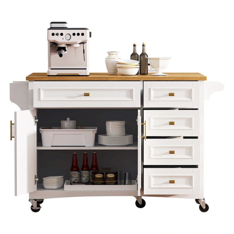 Îlot de cuisine 52" avec comptoir rabattable et placard (tabouret non inclus)