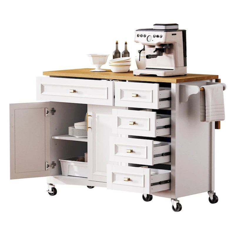 Îlot de cuisine 52" avec comptoir rabattable et placard (tabouret non inclus)