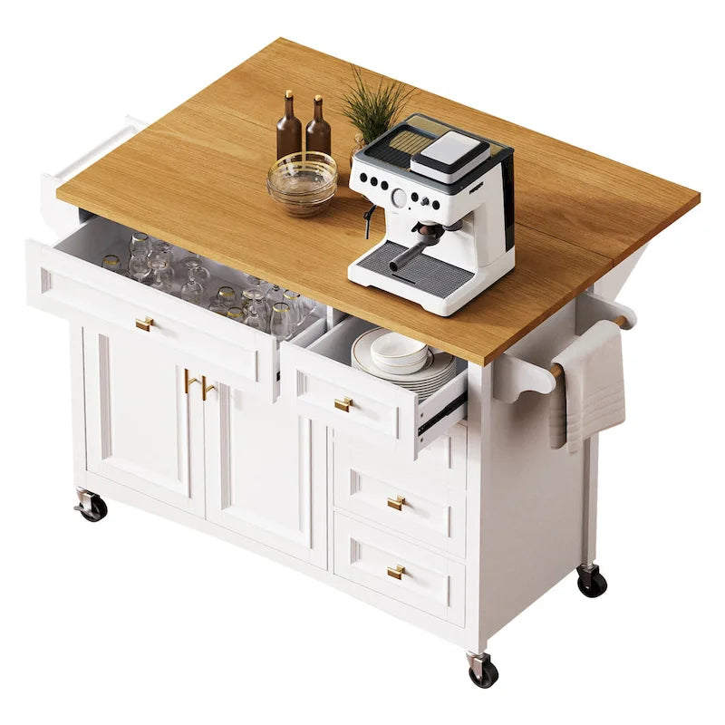 Îlot de cuisine 52" avec comptoir rabattable et placard (tabouret non inclus)