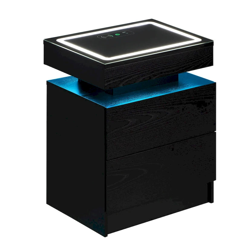 Table de chevet LED avec station de recharge, table de chevet flottante avec tiroirs et lumières RVB