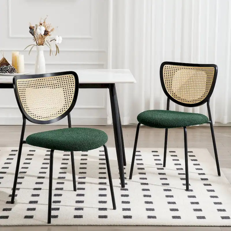 Lot de 2 chaises de salle à manger en rotin tapissées de tissu - 81 cm H x 47,5 cm L x 54,6 cm P