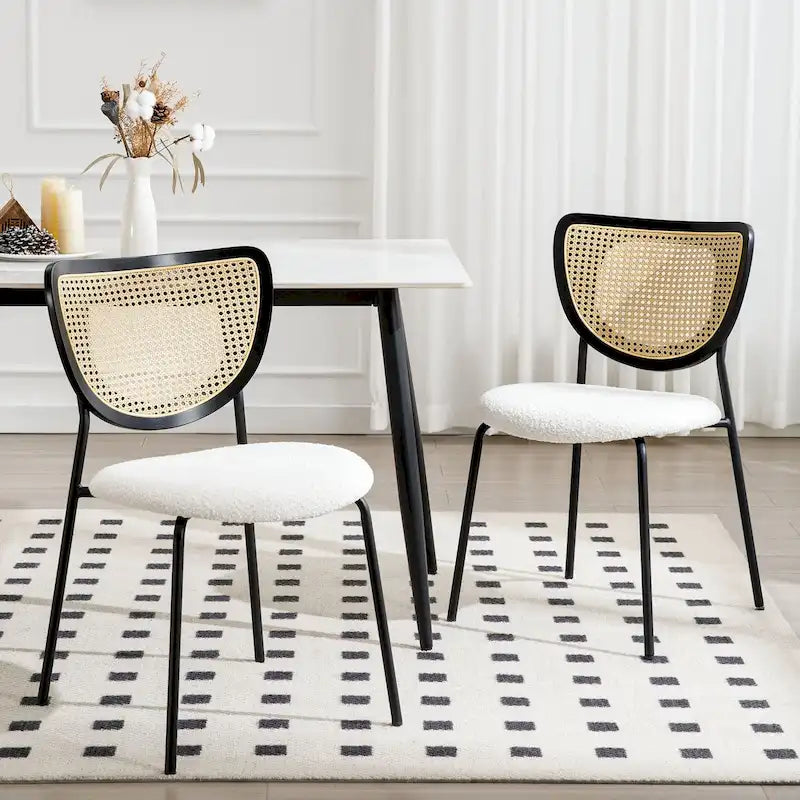 Lot de 2 chaises de salle à manger en rotin tapissées de tissu - 81 cm H x 47,5 cm L x 54,6 cm P