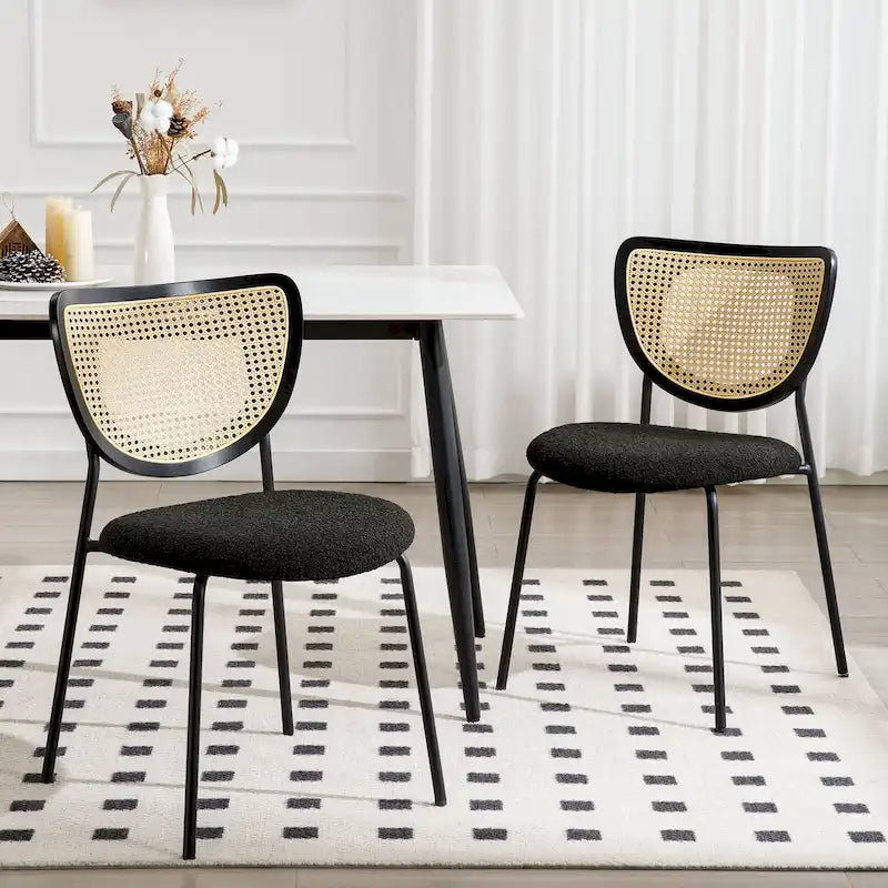 Lot de 2 chaises de salle à manger en rotin tapissées de tissu - 81 cm H x 47,5 cm L x 54,6 cm P
