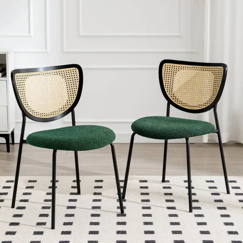 Lot de 2 chaises de salle à manger en rotin tapissées de tissu - 81 cm H x 47,5 cm L x 54,6 cm P