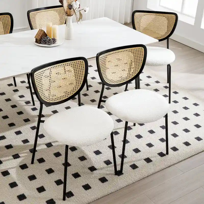Lot de 2 chaises de salle à manger en rotin tapissées de tissu - 81 cm H x 47,5 cm L x 54,6 cm P