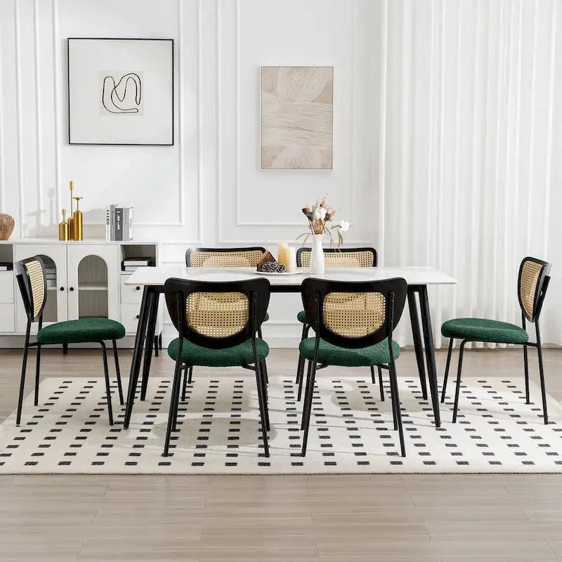Lot de 2 chaises de salle à manger en rotin tapissées de tissu - 81 cm H x 47,5 cm L x 54,6 cm P