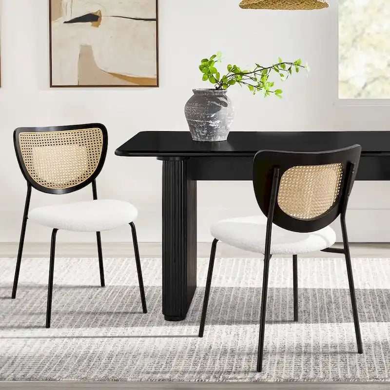 Lot de 2 chaises de salle à manger en rotin tapissées de tissu - 81 cm H x 47,5 cm L x 54,6 cm P