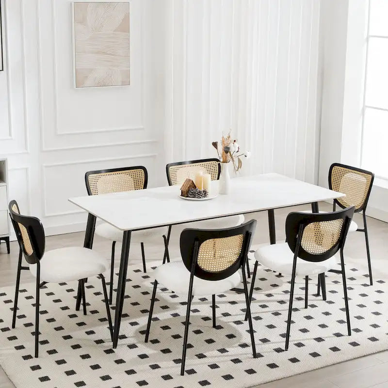 Lot de 2 chaises de salle à manger en rotin tapissées de tissu - 81 cm H x 47,5 cm L x 54,6 cm P