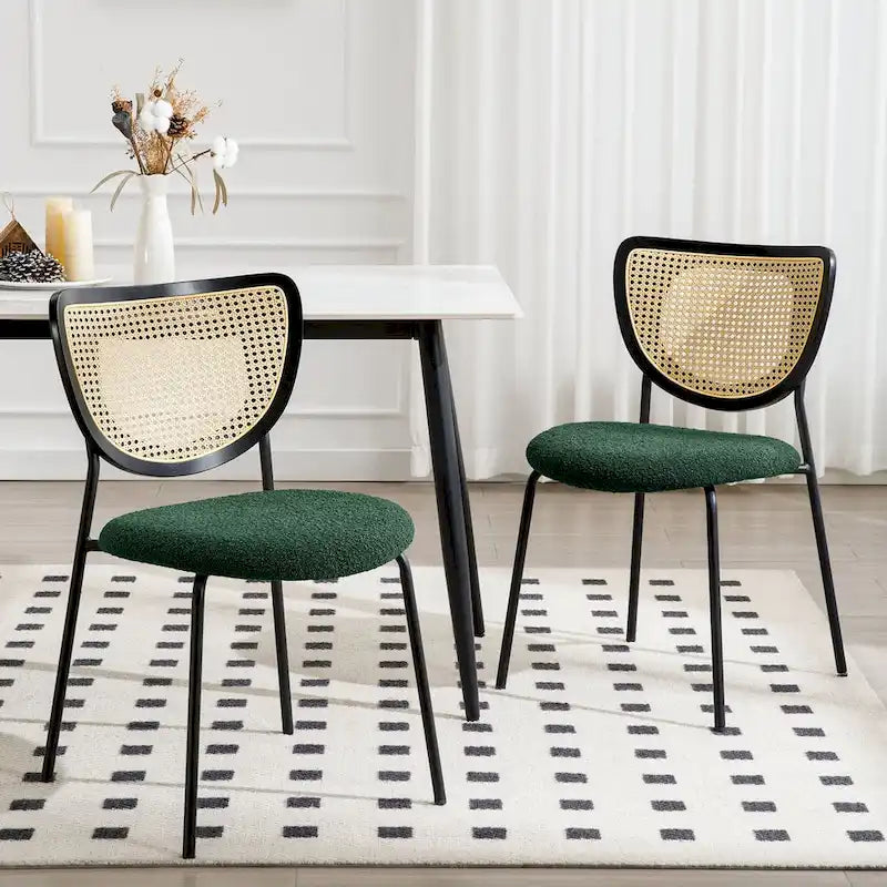 Lot de 2 chaises de salle à manger en rotin tapissées de tissu - 81 cm H x 47,5 cm L x 54,6 cm P