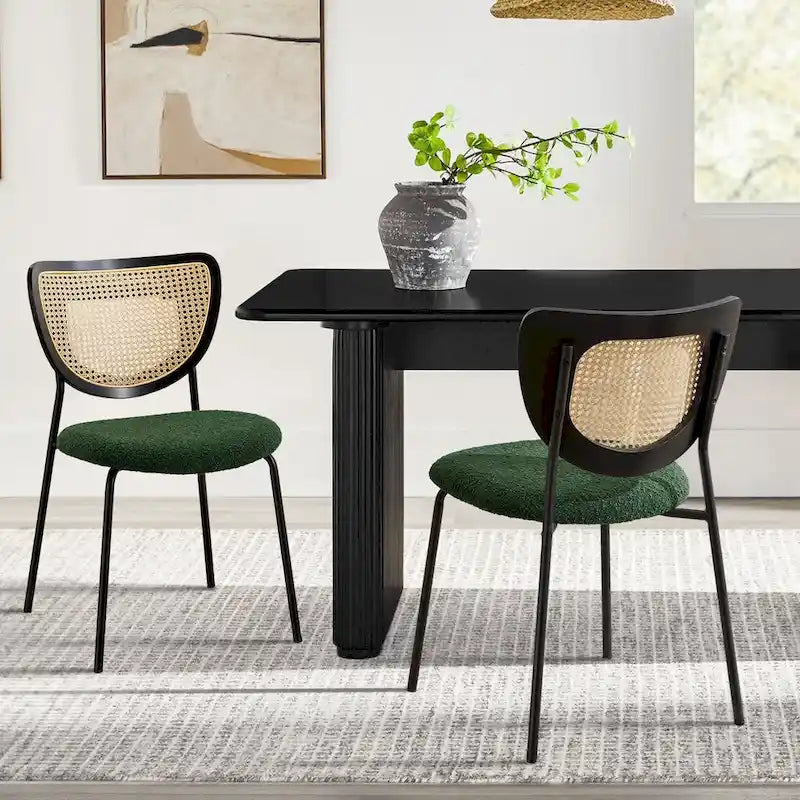 Lot de 2 chaises de salle à manger en rotin tapissées de tissu - 81 cm H x 47,5 cm L x 54,6 cm P